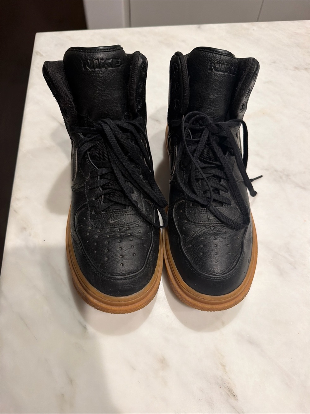 Nike Men’s Black Leather High-Top Sneakers with Gum Outsole size 12.5